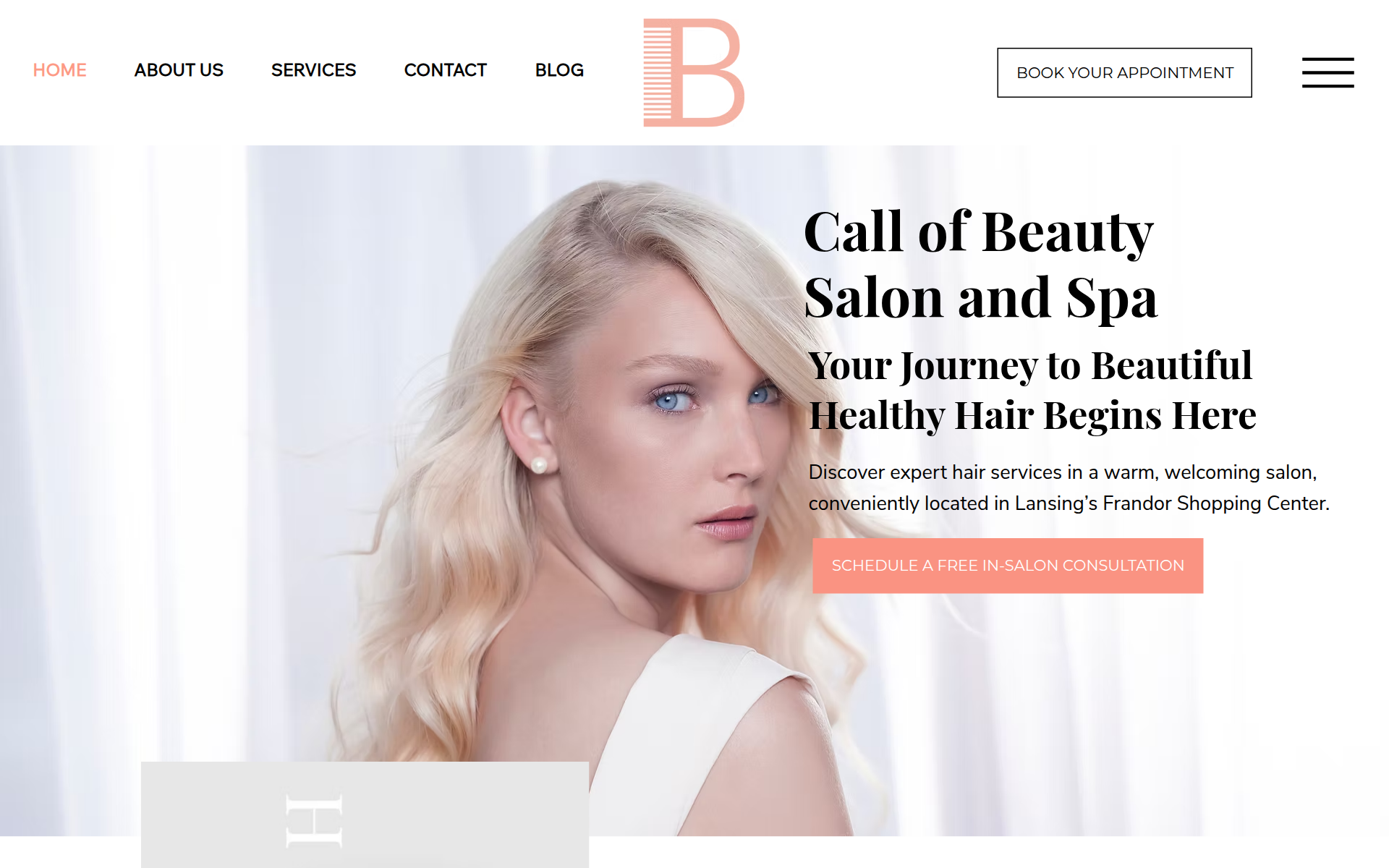 Call of Beauty Salon and Spa website